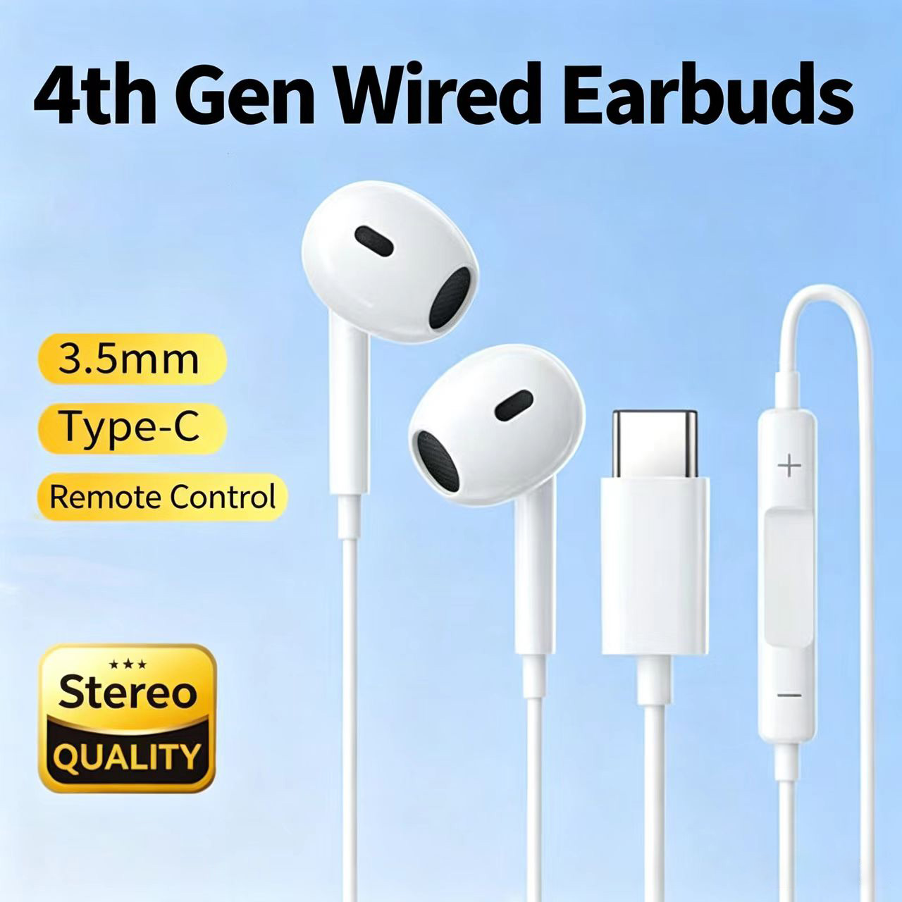 Type C Wired Earphones With Mic - Przewodowe słuchawki półuszne z wtyczką Type-C