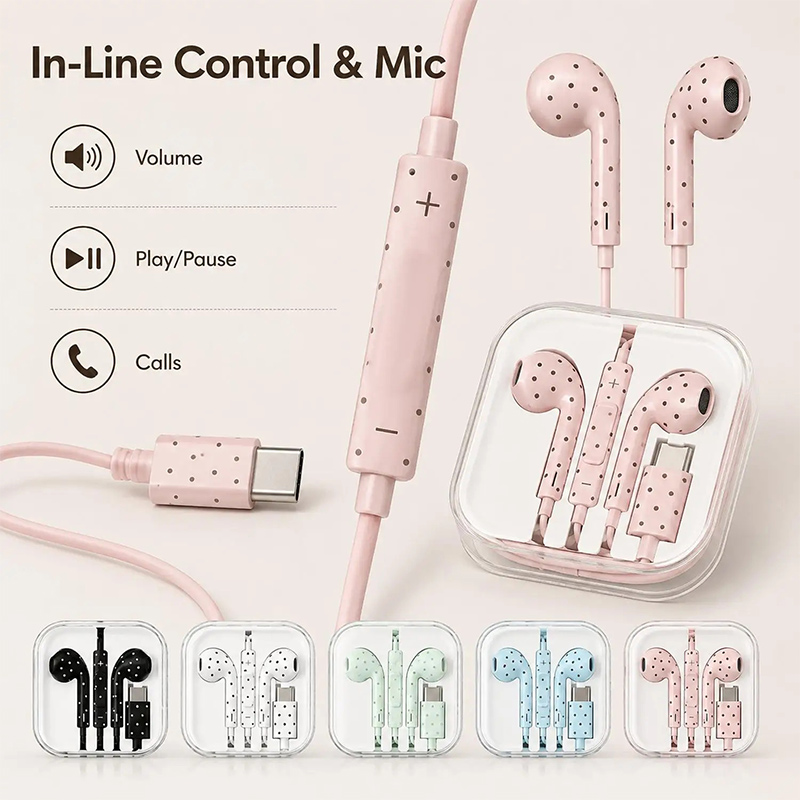 Urocze słuchawki przewodowe ty – Type C Wired Earphones With Mic recenzja i cena